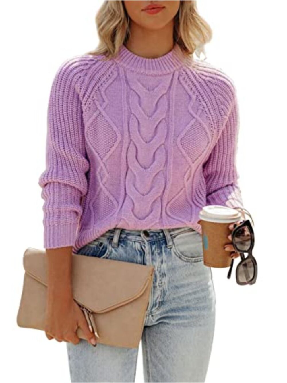 Women's Long Sleeve Ribbed Knit Crew Neck Pullover Sweater